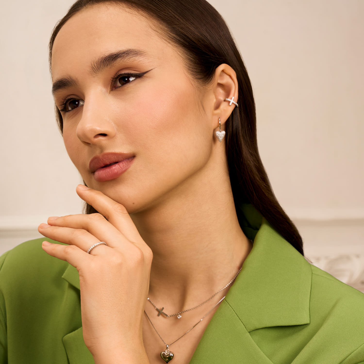 Серьги кольца серебро 925 женские висячие сердечки