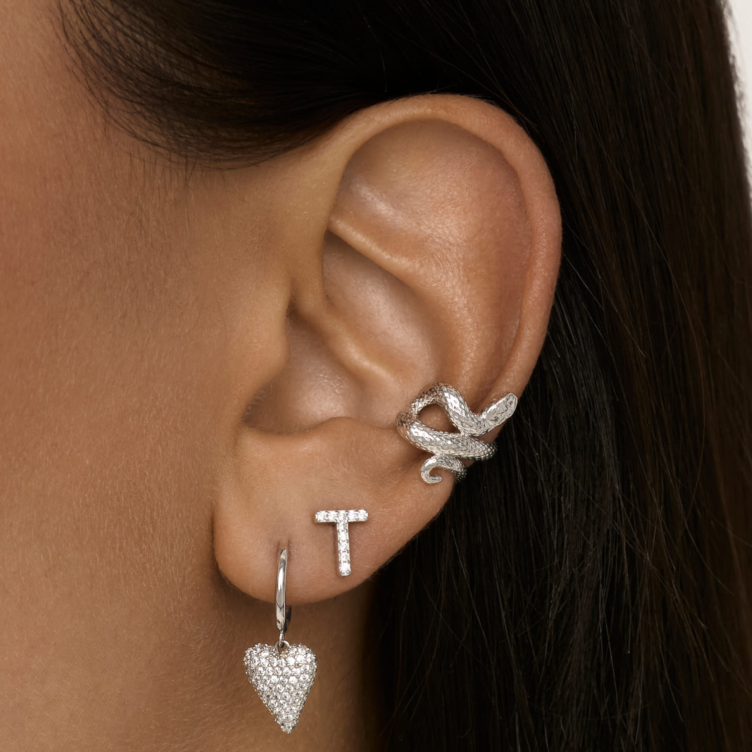 Серьги кольца серебро 925 женские висячие сердечки