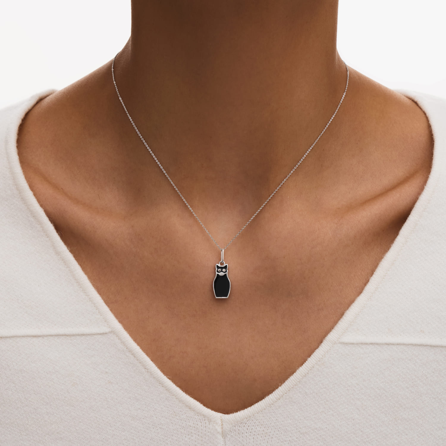 Серебряная подвеска в виде матрешки-кошки РУССКИЙ КОД