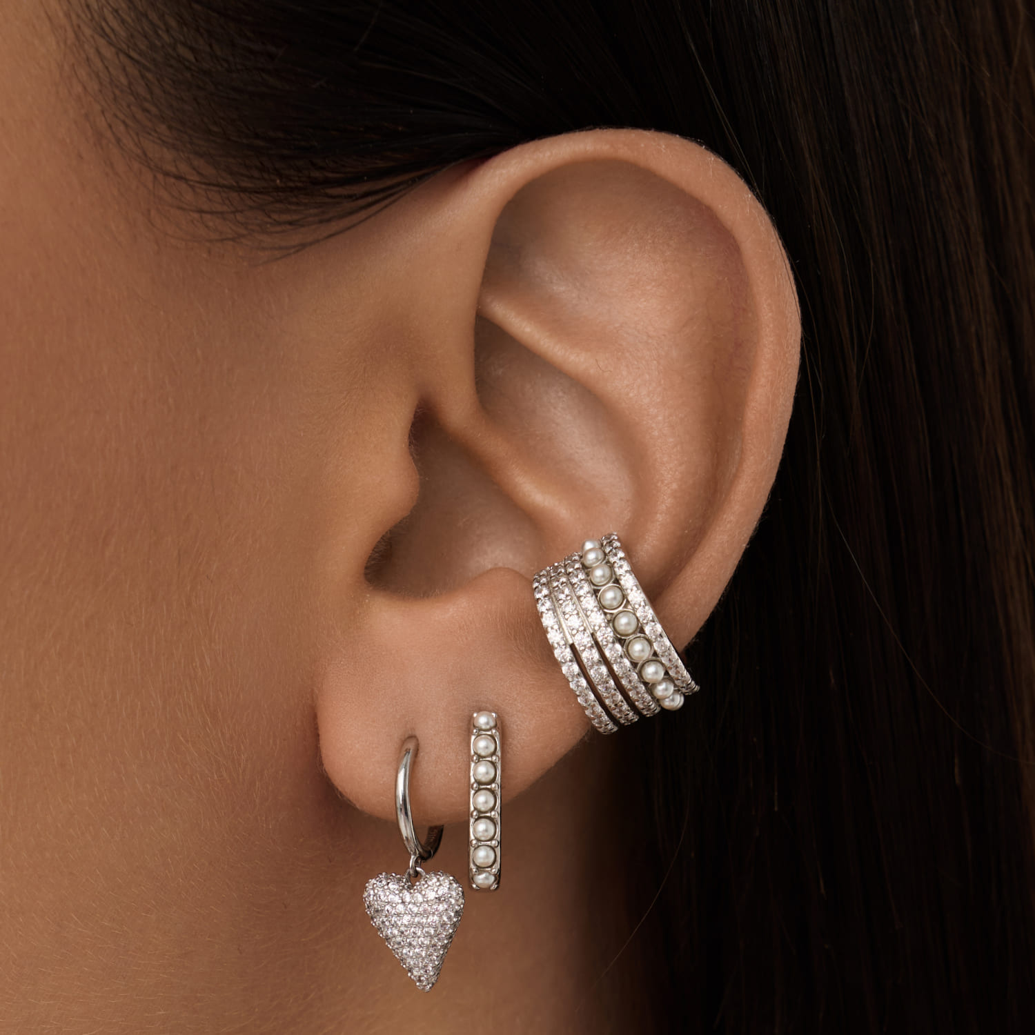 Серьги кольца серебро 925 женские висячие сердечки