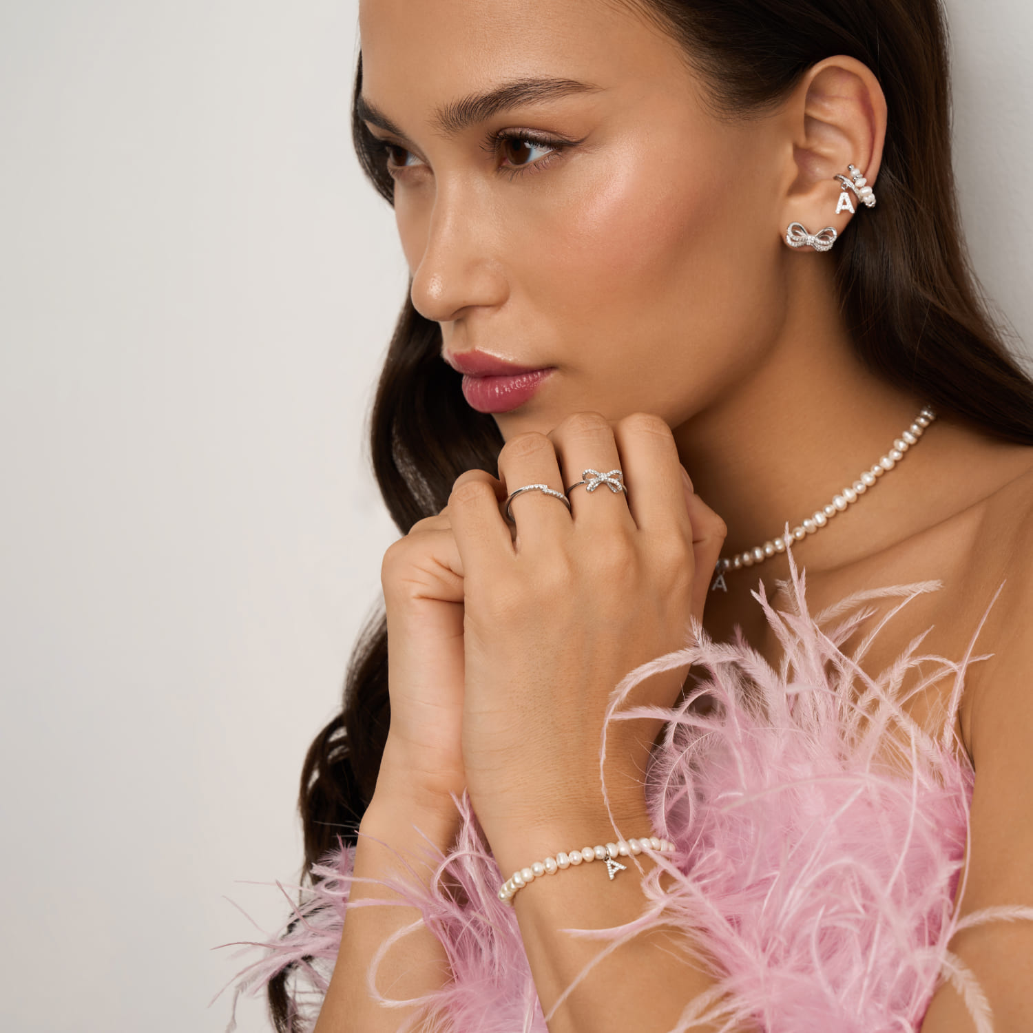 Браслет жемчуг на руку серебро 925 с буквой А