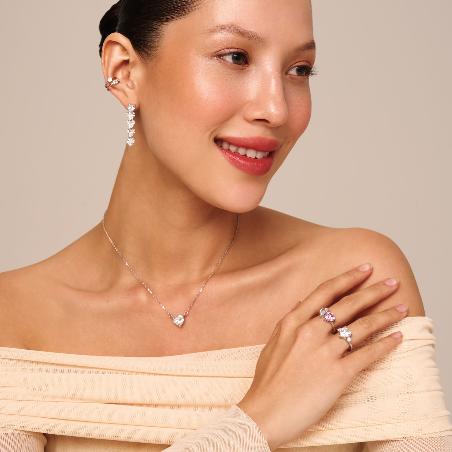 Серебряное кольцо Toi et Moi с фианитами в гранках сердце и груша