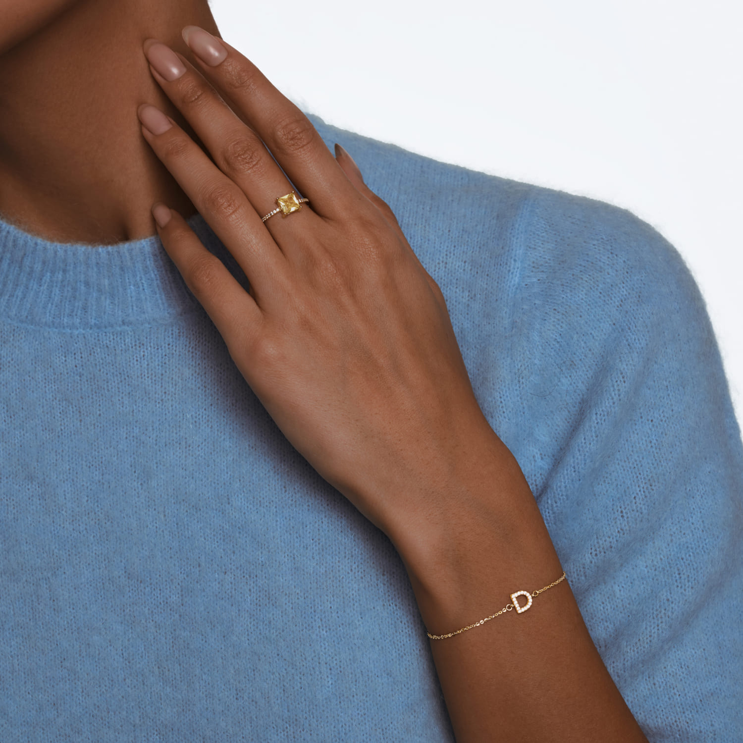 Браслет серебро 925 серебряный с буквой D ювелирный в позолоте