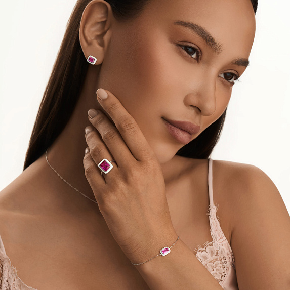 Серебряный браслет с эмалью и корундом  Miestilo