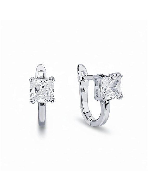 Серебряные серьги с фианитом и английским замком Miestilo  2