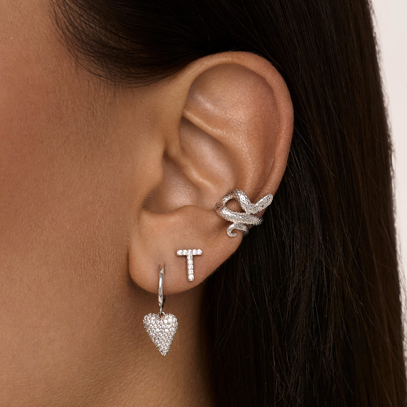 Моносерьга серебро 925 гвоздик c буквой T Miestilo