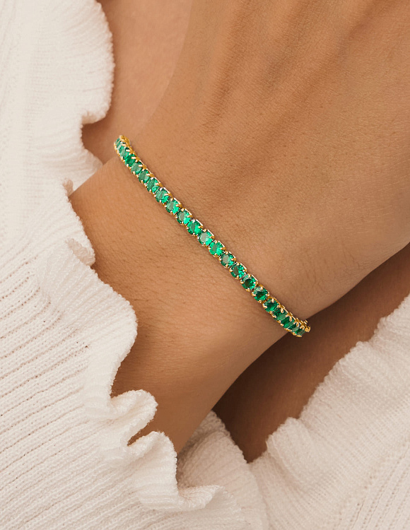 Серебряный теннисный браслет с зеленой шпинелью Miestilo