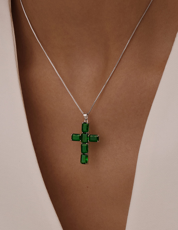 Серебряная подвеска крест с фианитами Miestilo