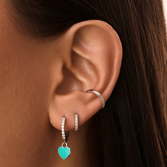 Серьги серебро 925 серебряные конго с подвесками сердечками Miestilo