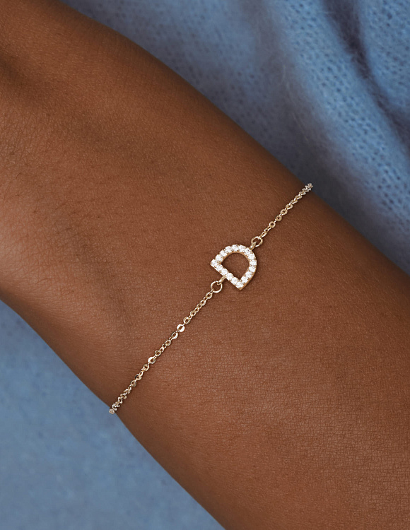 Браслет серебро 925 серебряный с буквой D ювелирный в позолоте Miestilo