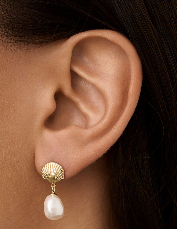 Серьги серебро 925 позолоченные гвоздики жемчуг Miestilo