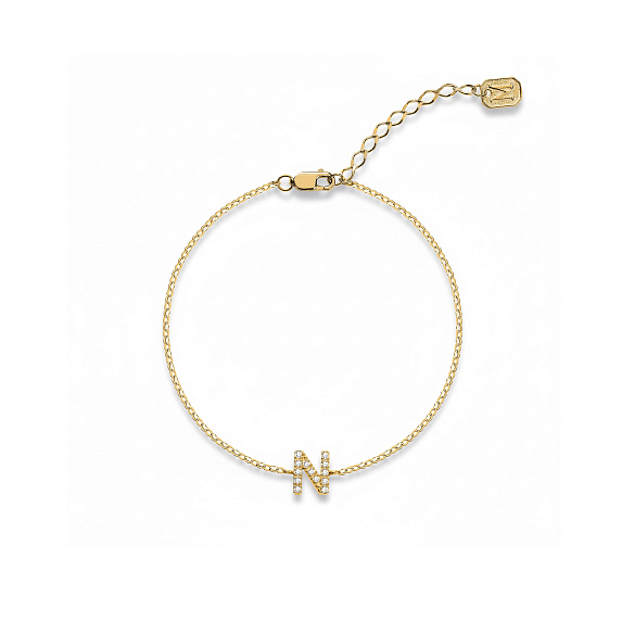 Браслет серебро 925 серебряный с буквой N (Н) ювелирный в позолоте Miestilo