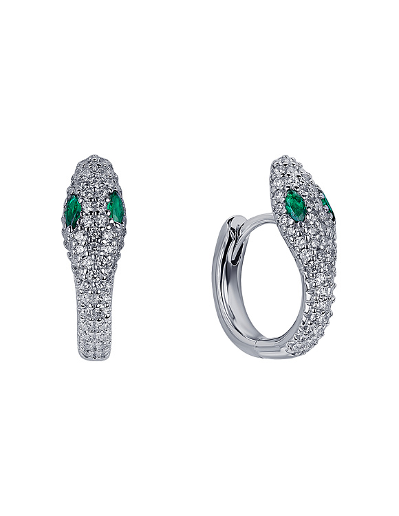 Серебряные серьги с фианитами змея Miestilo  2