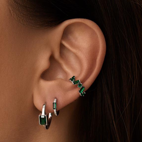 Серебряные серьги кольца с подвесом фианит Miestilo