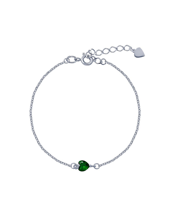 Браслет серебро 925 серебряный сердце зеленый на руку Miestilo  2