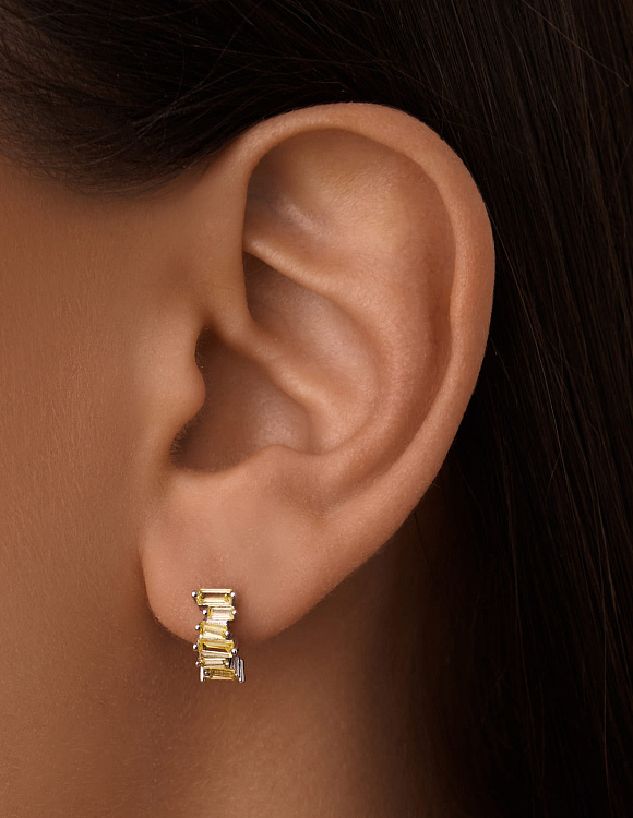 Миниатюрные серьги-конго с желтыми фианитами Miestilo