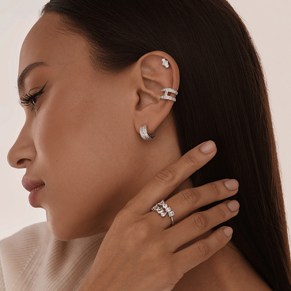 Серебряные серьги кольца с фианитами Miestilo