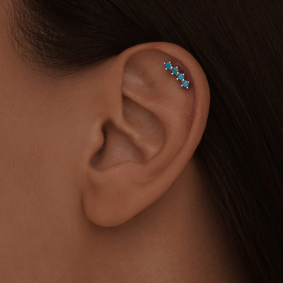 Серебряный пирсинг с синтетической бирюзой Miestilo