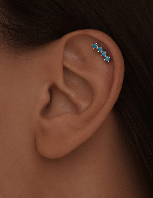 Серебряный пирсинг с синтетической бирюзой Miestilo