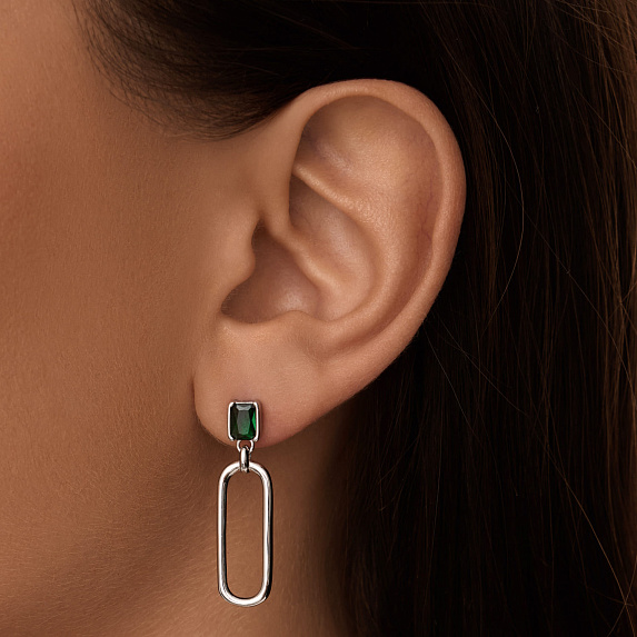 Серебряные серьги гвоздики с фианитом и подвесом Miestilo