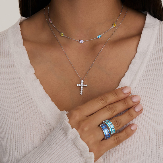 Серебряное кольцо с голубым фианитами Miestilo