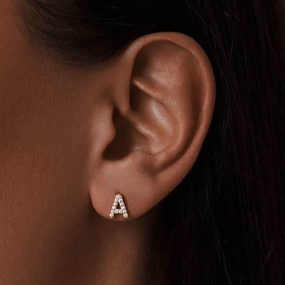 Моносерьга серебро 925 гвоздик c буквой А в позолоте Miestilo