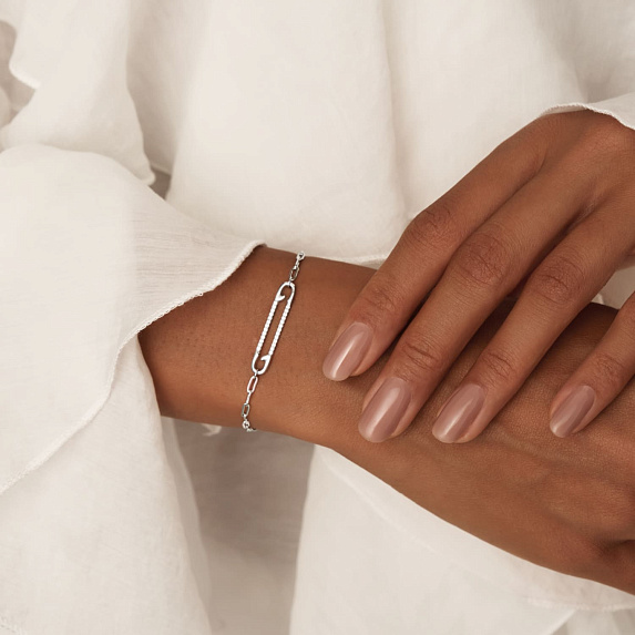 Серебряный браслет с булавкой и фианитами Miestilo