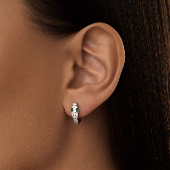 Серебряные серьги с фианитами змея Miestilo