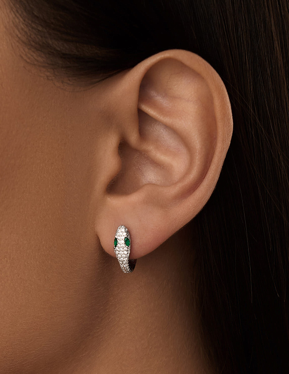 Серебряные серьги с фианитами змея Miestilo