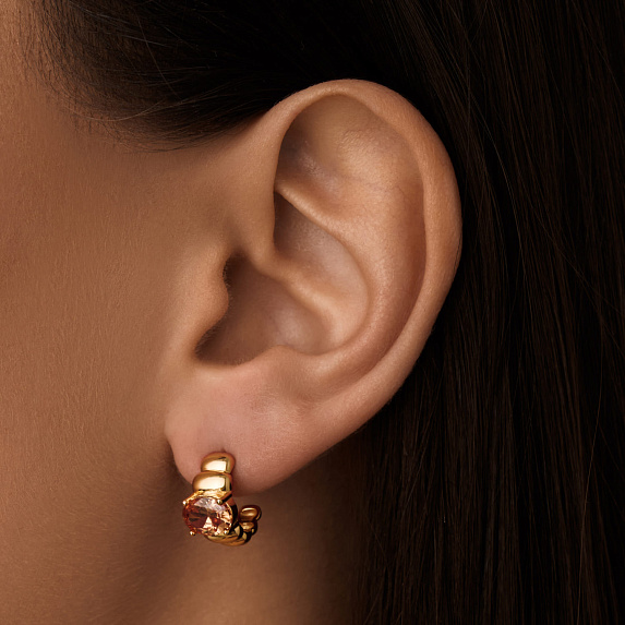 Серебряные дутые серьги с фианитом Miestilo