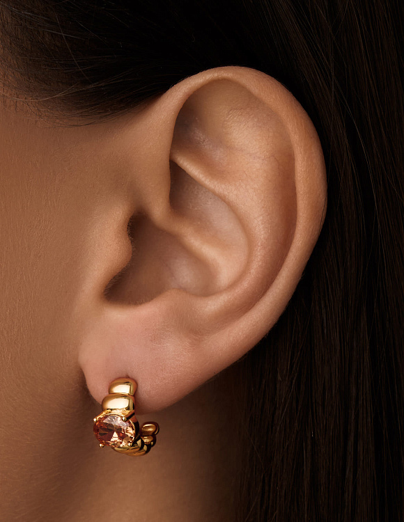 Серебряные дутые серьги с фианитом Miestilo