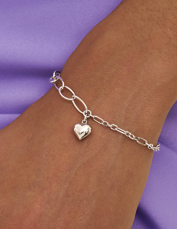 Браслет серебро 925 на руку с подвеской сердечко Miestilo