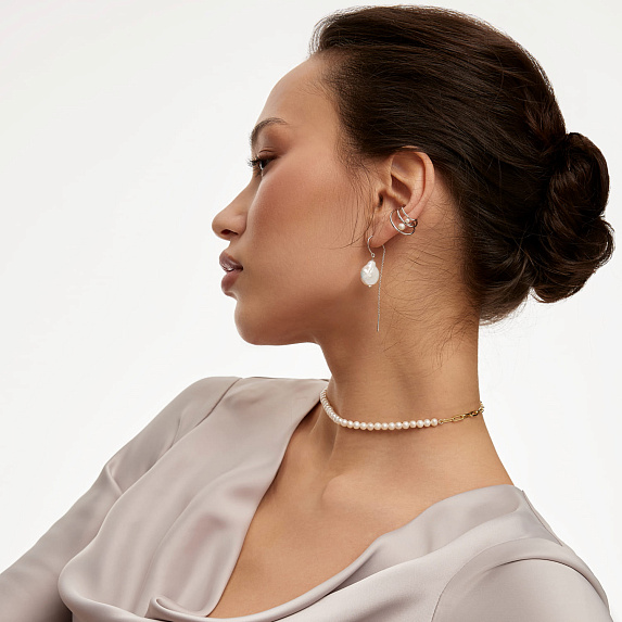 Серебряные серьги протяжки с натуральным жемчугом Miestilo