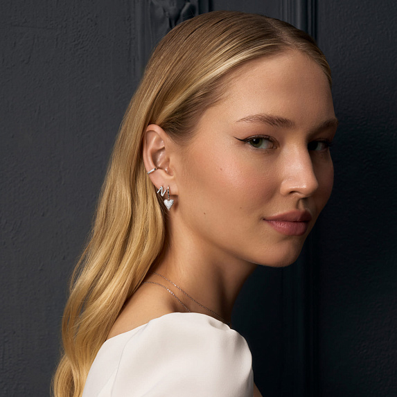 Серьги кольца серебро 925 женские висячие сердечки Miestilo