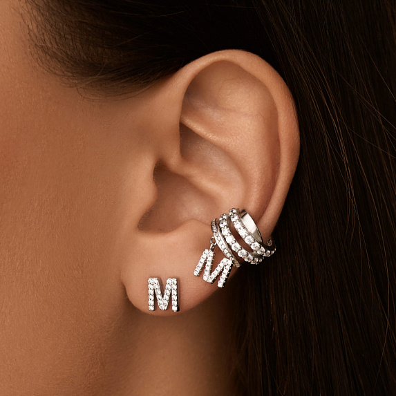 Моносерьга серебро 925 гвоздик с буквой М Miestilo