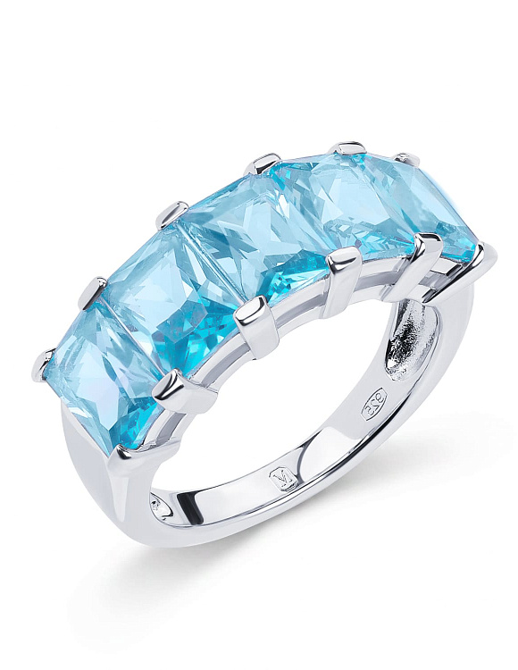 Серебряное кольцо с голубым фианитами Miestilo  2