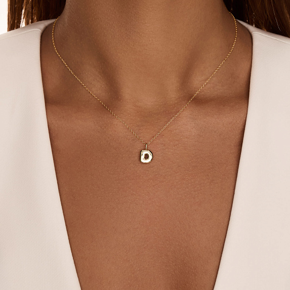 Серебряное колье позолоченое с буквой D bubble small Miestilo