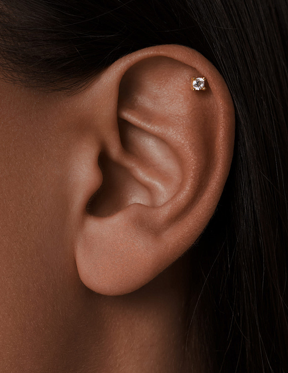 Серебряный пирсинг с фианитом в позолоте Miestilo