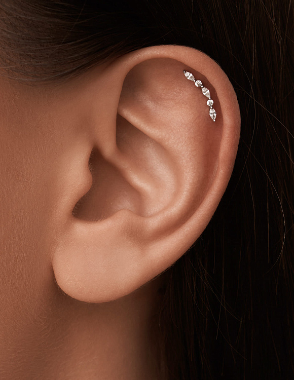 Серебряный пирсинг в ухо с фианитами в круглой огранке MIESTILO Miestilo