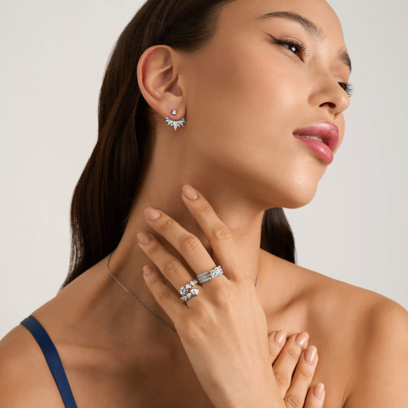 Серебряное кольцо с фианитами сердца Miestilo