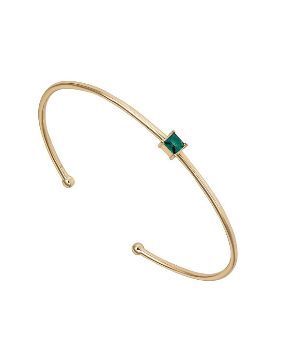 Позолоченный жесткий браслет с фианитом в огранке квадрат Miestilo  2