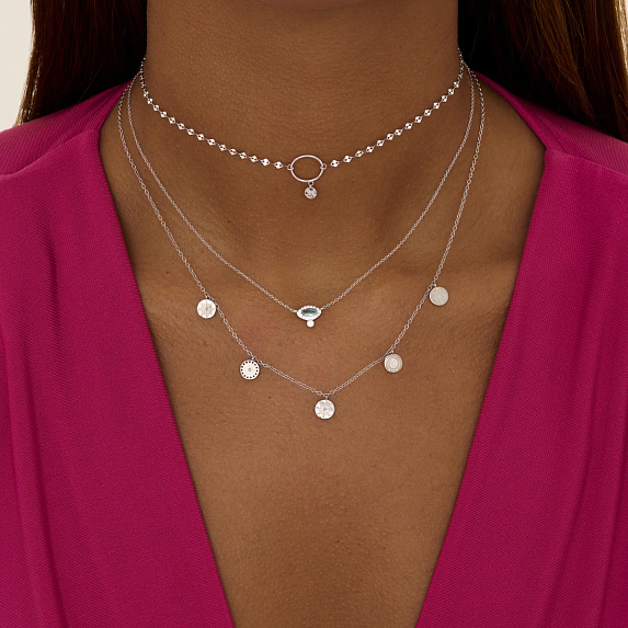 Серебрянное колье с монетками, с фианитами Miestilo