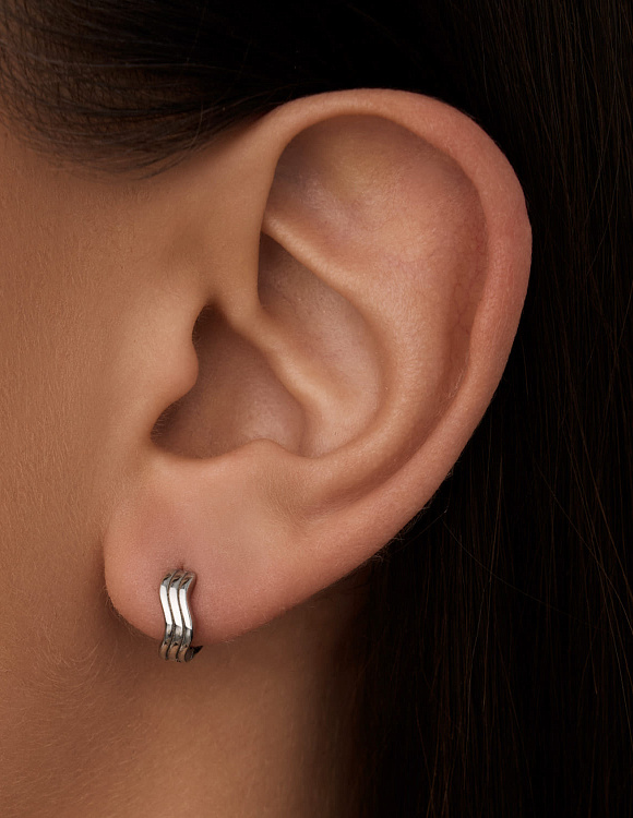 Серебряные серьги-кольца волна Miestilo