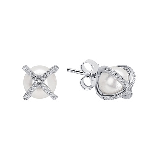 Серьги серебро 925 гвоздики серебряные жемчуг Miestilo
