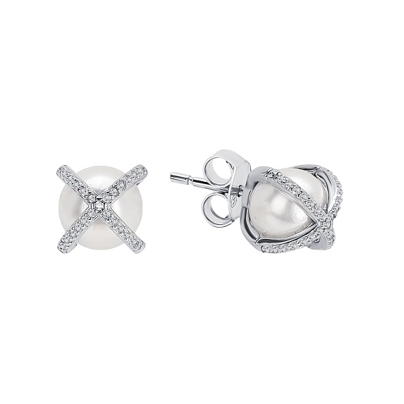 Серьги серебро 925 гвоздики серебряные жемчуг Miestilo