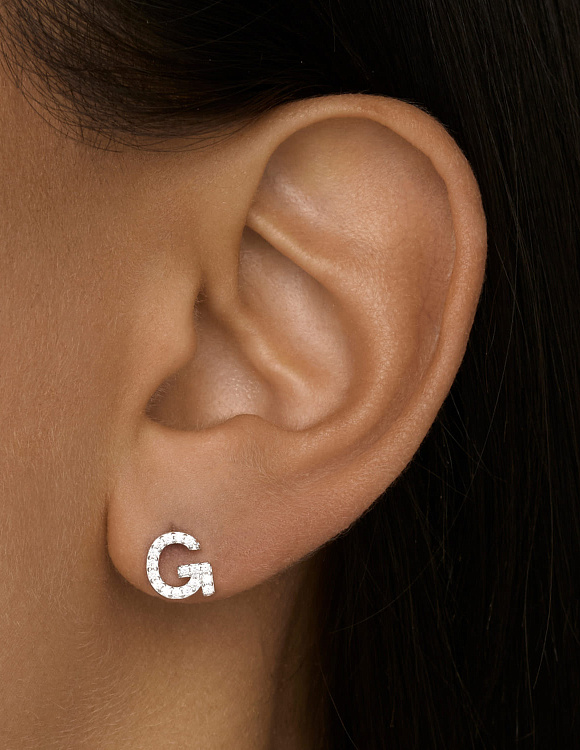 Серебряная моносерьга буква G Miestilo