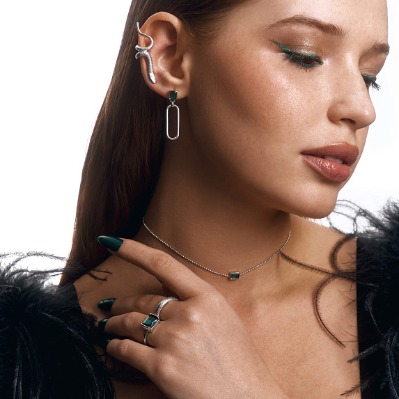 Серебряные серьги гвоздики с фианитом и подвесом Miestilo