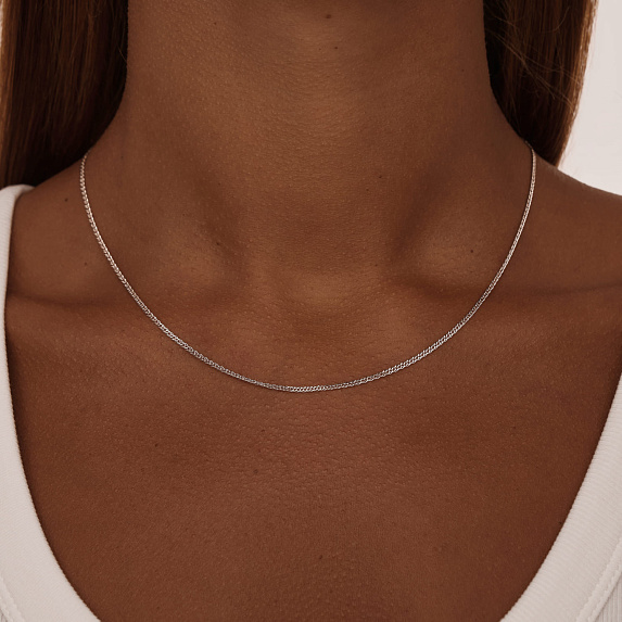 Серебряная цепь родированная Ромб двойной граненый  ширина плетения 1,7 мм D проволоки 0,3 мм Miestilo