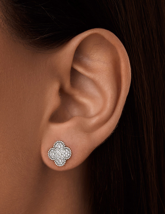 Серьги серебро 925 серебряные гвоздики клевер Miestilo