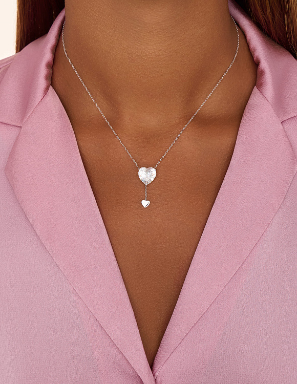 Серебряное колье "Сердце" с фианитом Miestilo